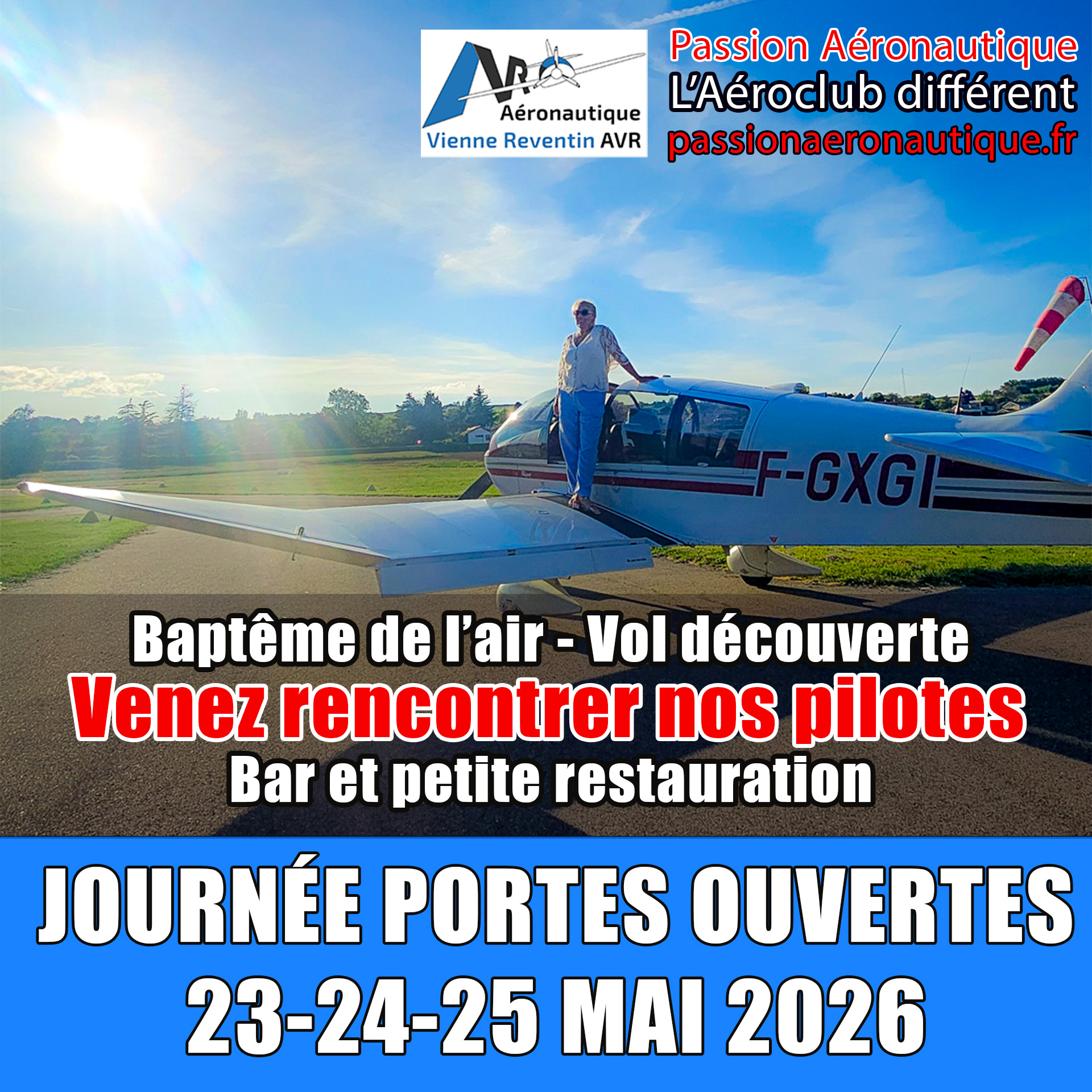 Journées portes ouvertes 23-24-25 Mai 2026 Aeroclub Vienne Reventin AVR